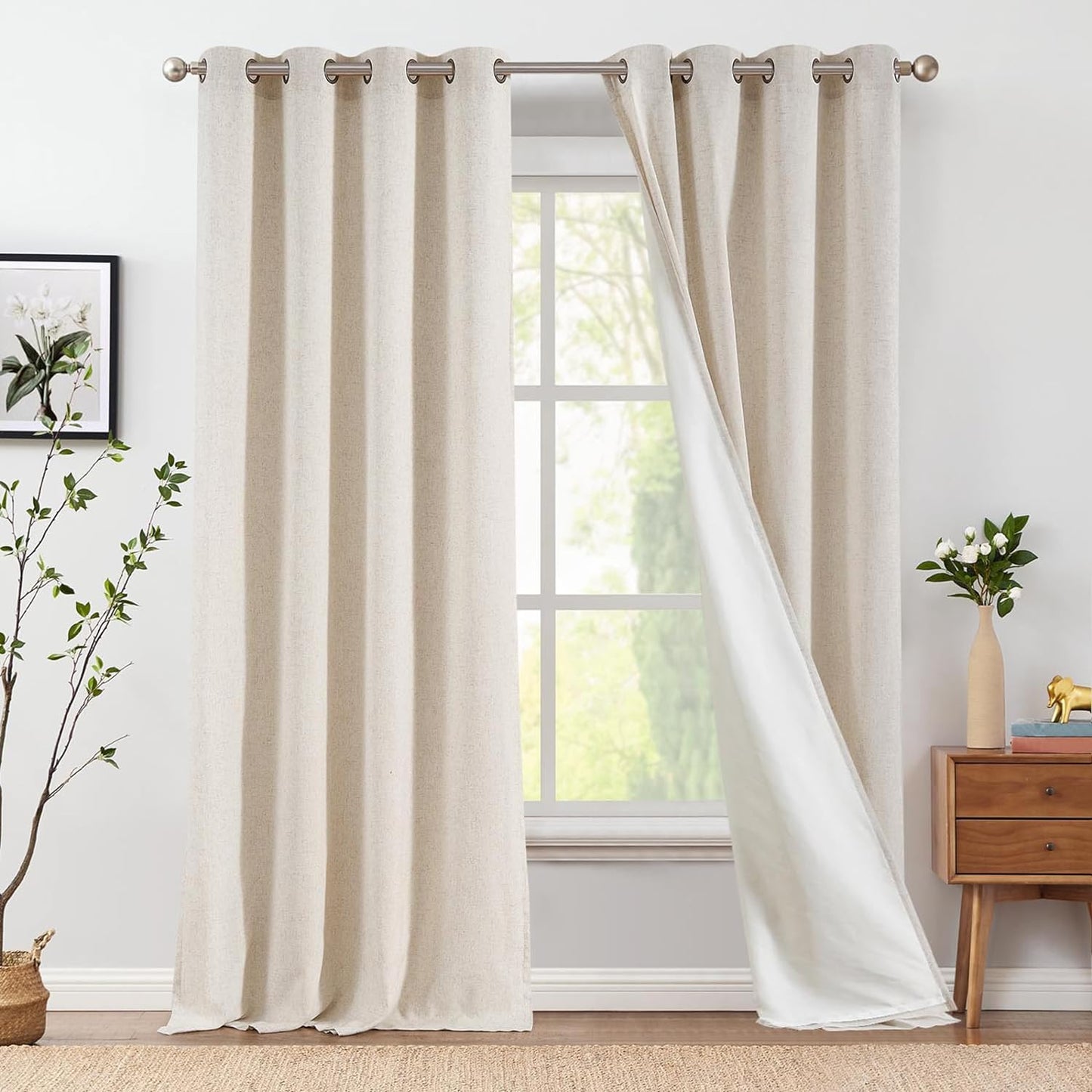 Jinchan Linen Beige Curtain 100 Inch Extra Wide for Patio Sliding Glass Door Room Divider Farmhouse Grommet Top Light Filtering Window Drape for Bedroom 100X84 Crude 1 Panel  CKNY HOME FASHION Lined Crude W50 X L96 