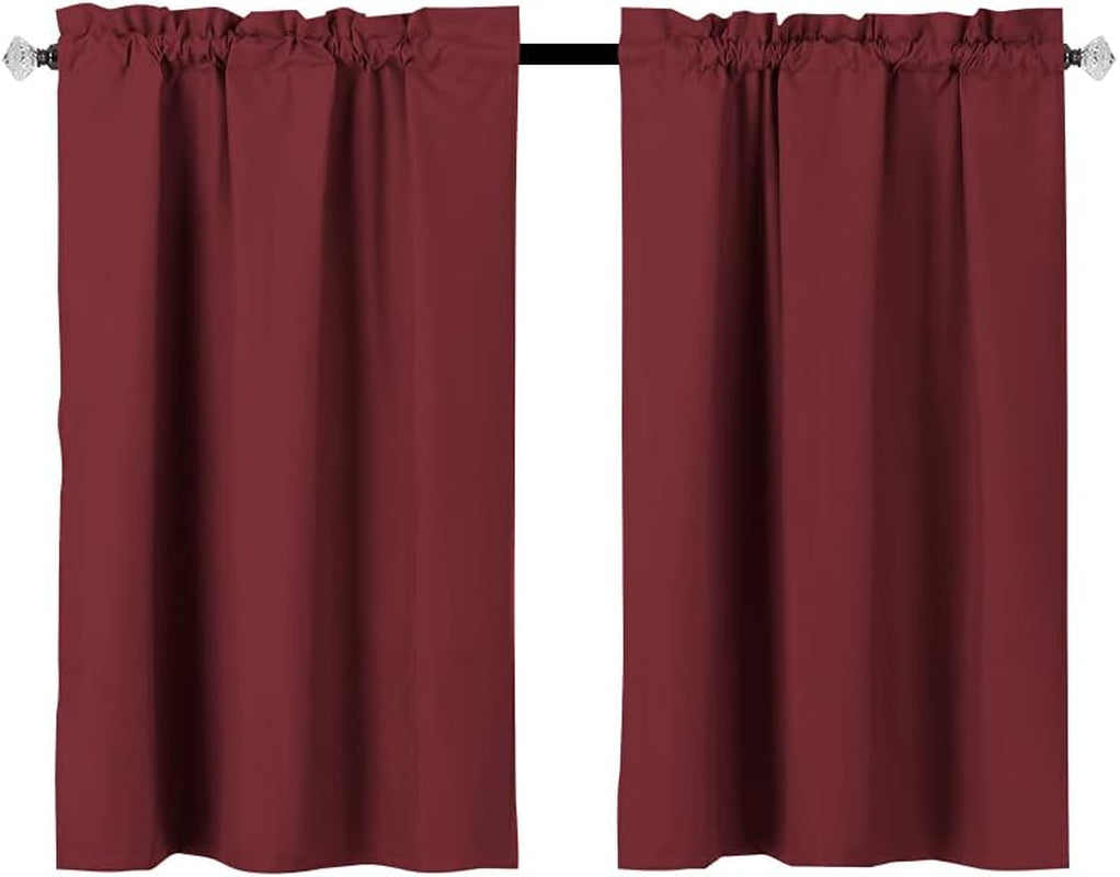 Easy Home Blackout Tier Curtain for Kitchen, Bathroom, Living Room, Thermal Insulated, Room Darkening, Rod Pocket Curtain,2 Panels 36" (W) X36 (L) (Black)  Easy Home Burgundy 36"X45" 