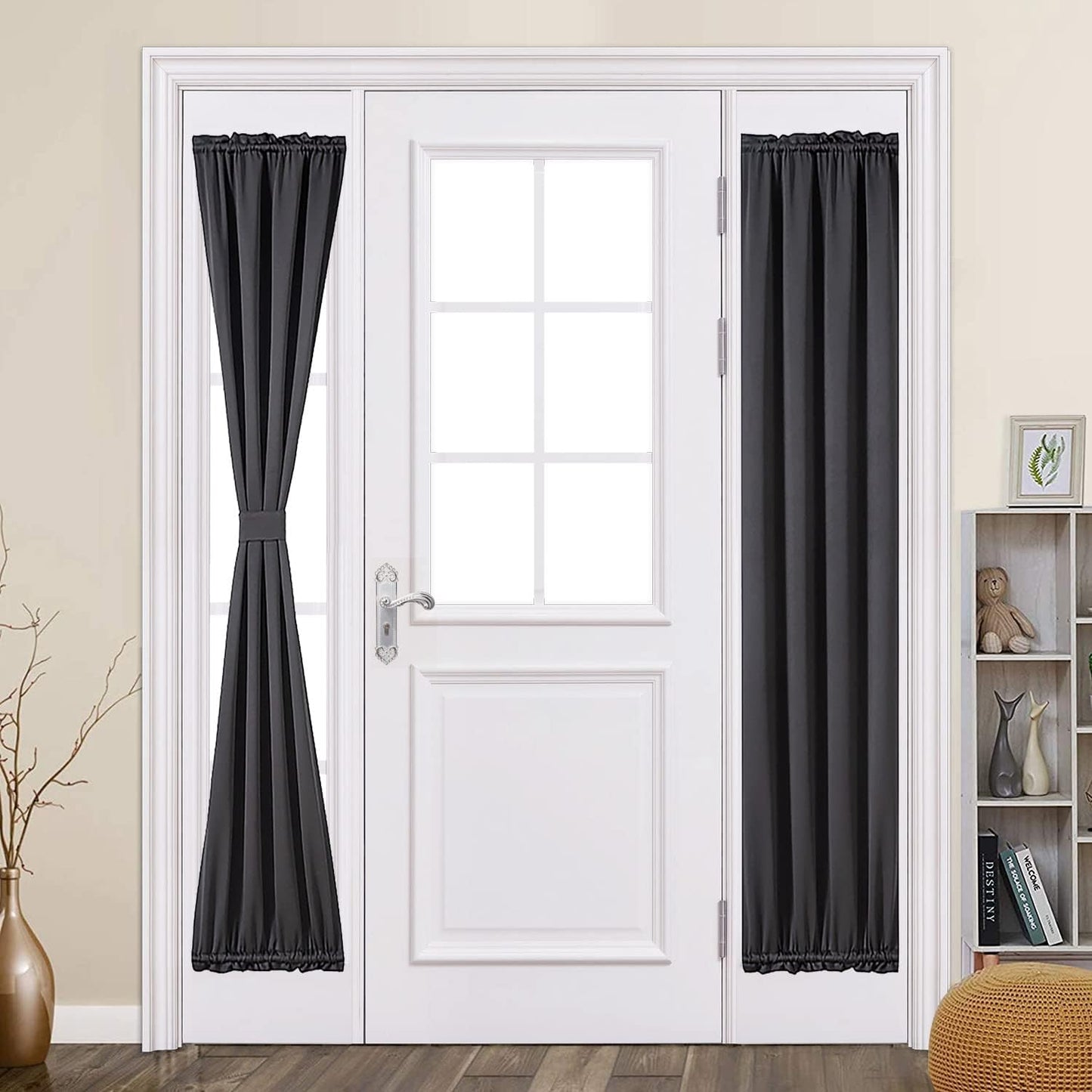 MIULEE Sidelight French Door Blackout Curtain Thermal Insulated Drapes Light Blocking Window Treatment Curtain for Narrow Glass Door Rod Pocket with Tieback 25 Inch by 72 Inch Black 1 Panel  MIULEE Black 72.00" X 25.00" 