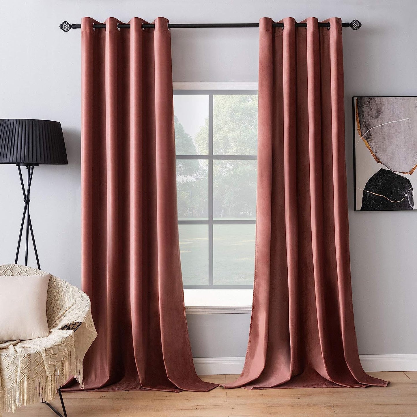 MIULEE Velvet Curtains Olive Green Elegant Grommet Curtains Thermal Insulated Soundproof Room Darkening Curtains/Drapes for Classical Living Room Bedroom Decor 52 X 84 Inch Set of 2  MIULEE Dusty Rose W52 X L96 