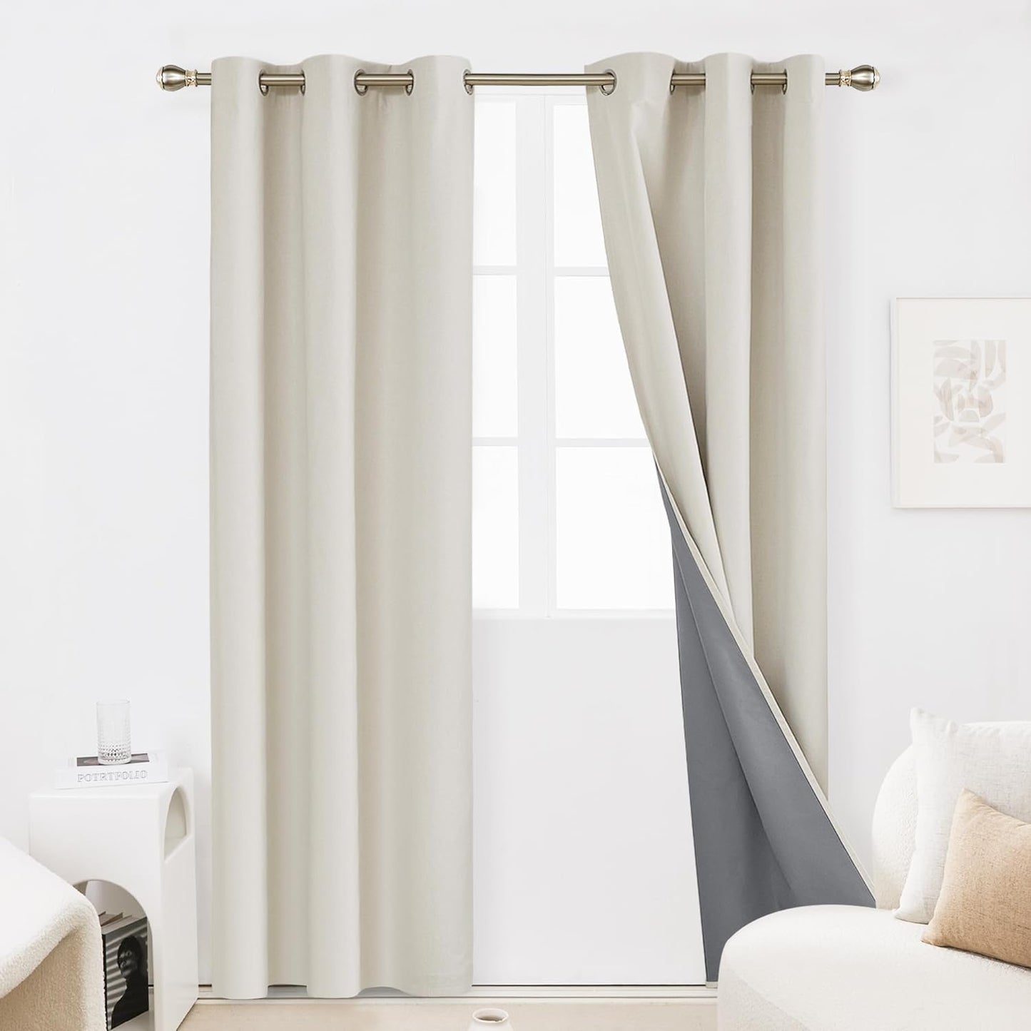 Deconovo Linen Blackout Curtains 84 Inch Length Set of 2, Thermal Curtain Drapes with Grey Coating, Total Light Blocking Waterproof Curtains for Indoor/Outdoor (Light Grey, 52W X 84L Inch)  Deconovo Cream 42X95 Inches 