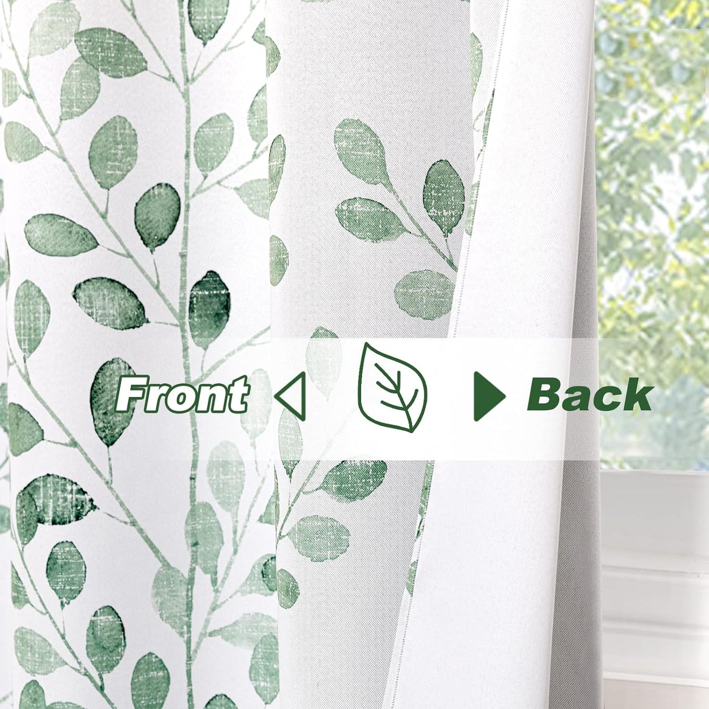 MYSKY HOME Living Room Curtains 84 Inches Long Thermal Insulated Room Darkening Curtains for Dining Room Patio Leaf Pattern Grommet Drapes for Bedroom, Sage, 2 Pieces  MYSKY HOME   