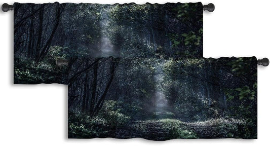 Forest Forest Kitchen Window Curtains over Sink Kitchen Curtains Valances Straight Long Young Forest Night Night Forest Nature Woods Curtains for Kitchen Living Room Set of 2, 52X18 Inch