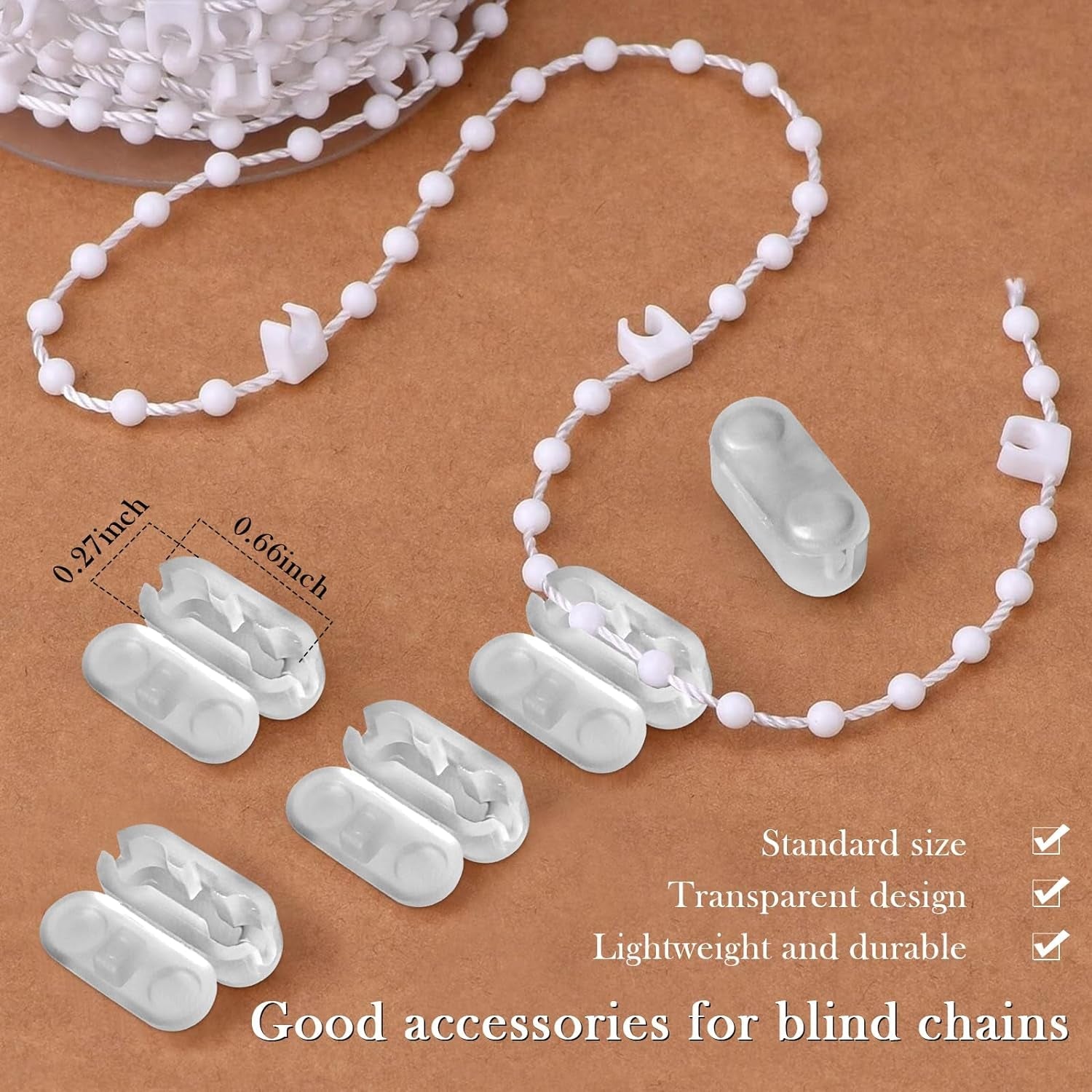 60Pcs Chain Connectors Roller Shade Bead Chain Connector, Beaded Chain for Roller Shades and Vertical Blinds, Vertical Roman Roller Blind Ball Chain Cord Connector Clips (Transparent)