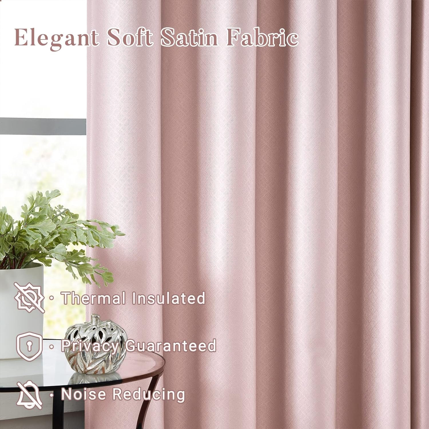 Melodieux Pink Blackout Curtains 84 Inches Long for Bedroom, Thermal Insulated Energy Saving Grommet Embossed Satin Drapes with Black Lining, 52 by 84 Inch, 2 Panels  Melodieux   