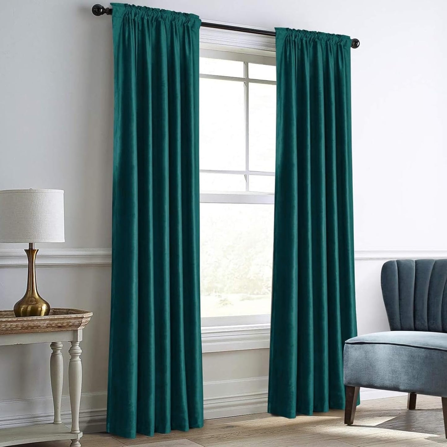 Dreaming Casa Royal Blue Velvet Room Darkening Curtains for Living Room Thermal Insulated Rod Pocket Back Tab Window Curtain for Bedroom 2 Panels 102 Inches Long, 42" W X 102" L  Dreaming Casa Teal Green 2 X (52"W X 108"L) 