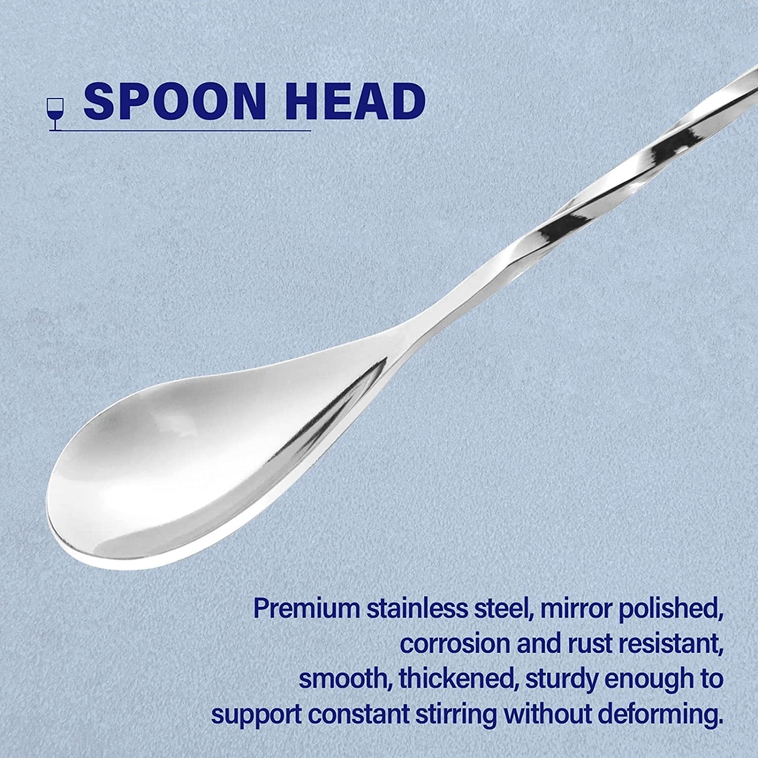 Briout Bar Spoon Cocktail Mixing Stirrers for Drink, Stainless Steel 12 Inches Long Handle, Silver 2 Pieces