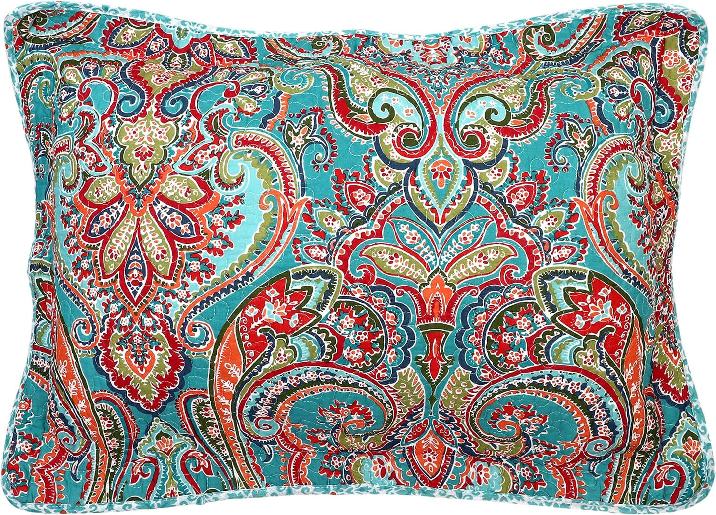 100% Cotton Quilted Pillow Shams Set of 2 Standard Size Boho Pillow Cases Bohemian Pillow Covers (Red)
