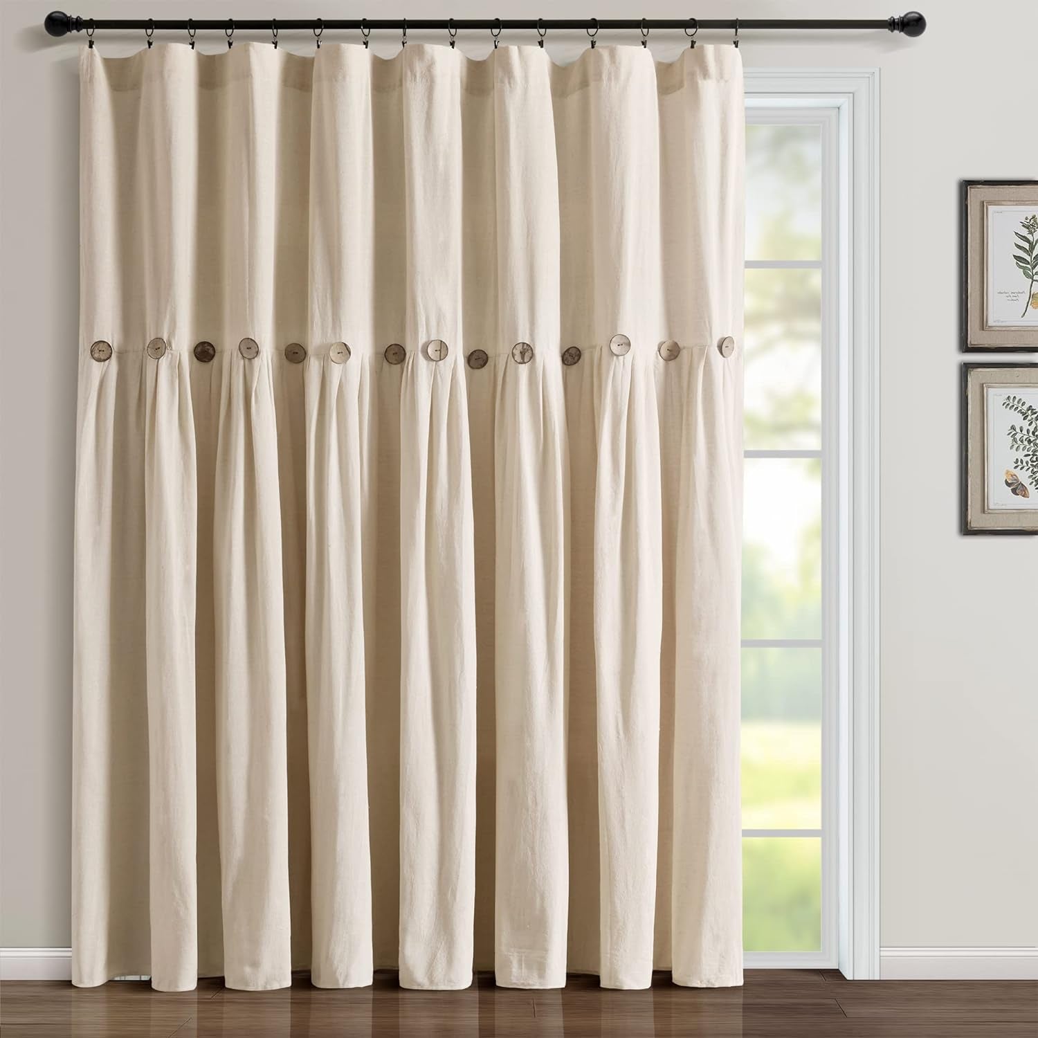 Lush Decor Linen Button Window Curtain Panel, Single, 40" W X 84" L, Linen - Country Curtains - Rustic Decor - Color Block Modern Farmhouse Curtains for Living Room, Bedroom & Dining Room  Triangle Home Fashions   