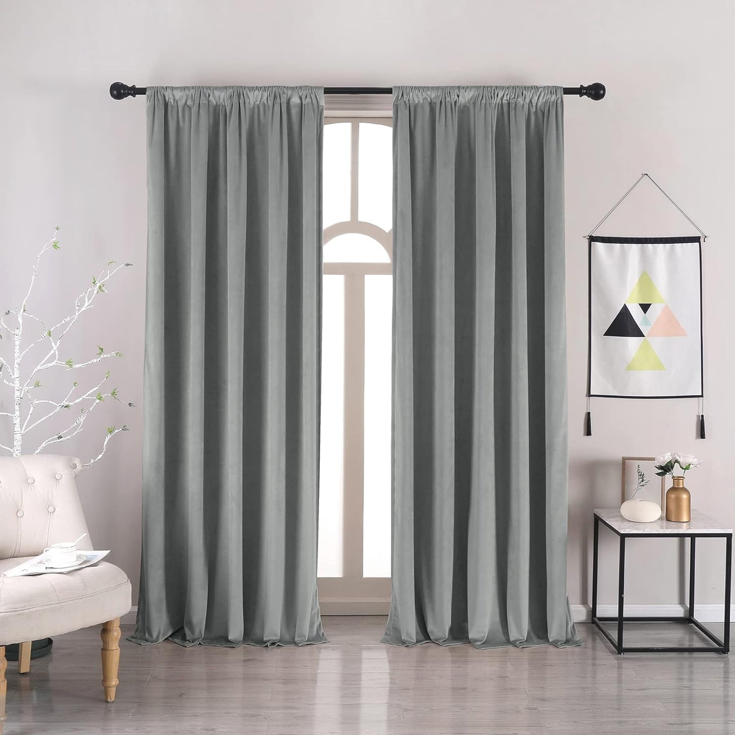 Nanbowang Green Velvet Curtains 63 Inches Long Dark Green Light Blocking Rod Pocket Window Curtain Panels Set of 2 Heat Insulated Curtains Thermal Curtain Panels for Bedroom  nanbowang Grey 42"X84" 