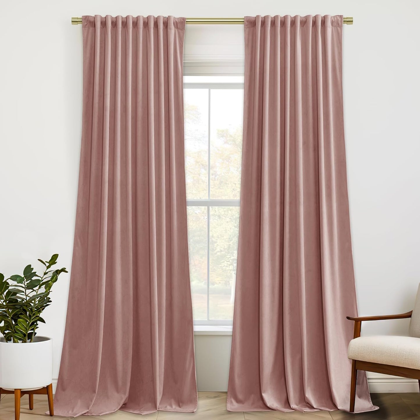 Stangh Velvet Curtains 84 Inches - Gold Brown Blackout Thermal Insulated Window Drapes for Living Room, Back Tab Luxury Home Decor Curtains for Bedroom Sliding Door, W52 X L84, 2 Panels  StangH Dusty Pink W52" X L120" 