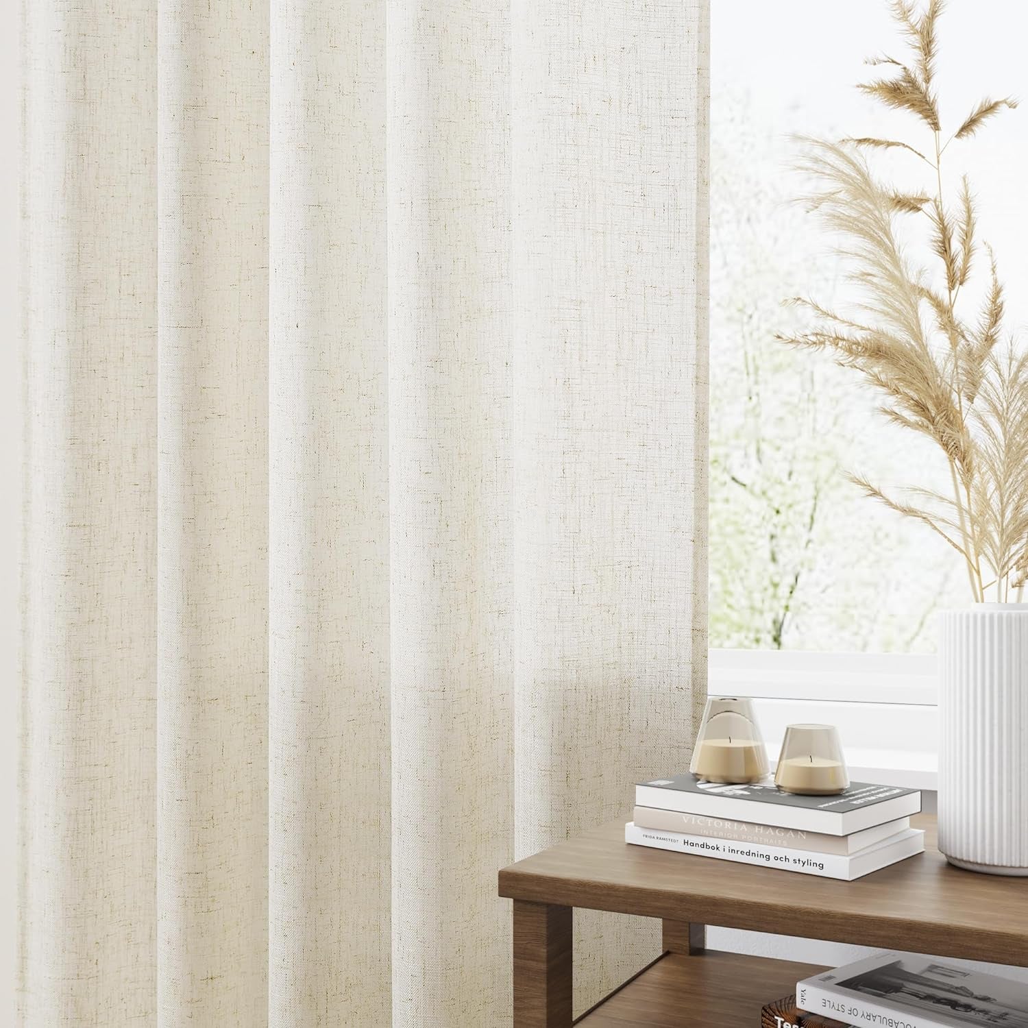 Natural Linen Sheer Curtains 84 Inch Long for Living Room Bedroom Back Tab Light Filtering Privacy Farmhouse Rod Pocket Ivory off White Neutral Drapes with Hooks 2 Panels Cream Beige  SPWIY   