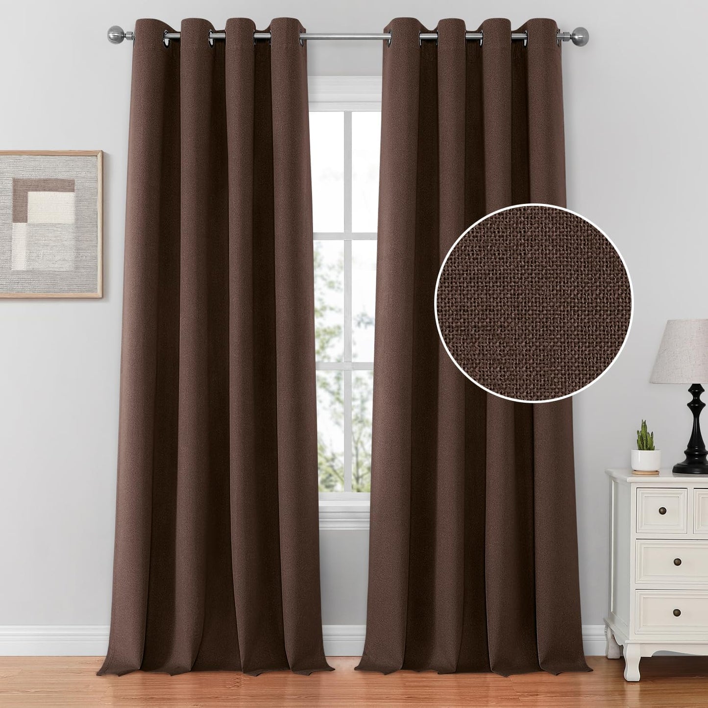 HOMEIDEAS 100% Blush Pink Linen Blackout Curtains for Bedroom, 52 X 84 Inch Room Darkening Curtains for Living, Faux Linen Thermal Insulated Full Black Out Grommet Window Curtains/Drapes  HOMEIDEAS Chocolate/Brown W52" X L84" 