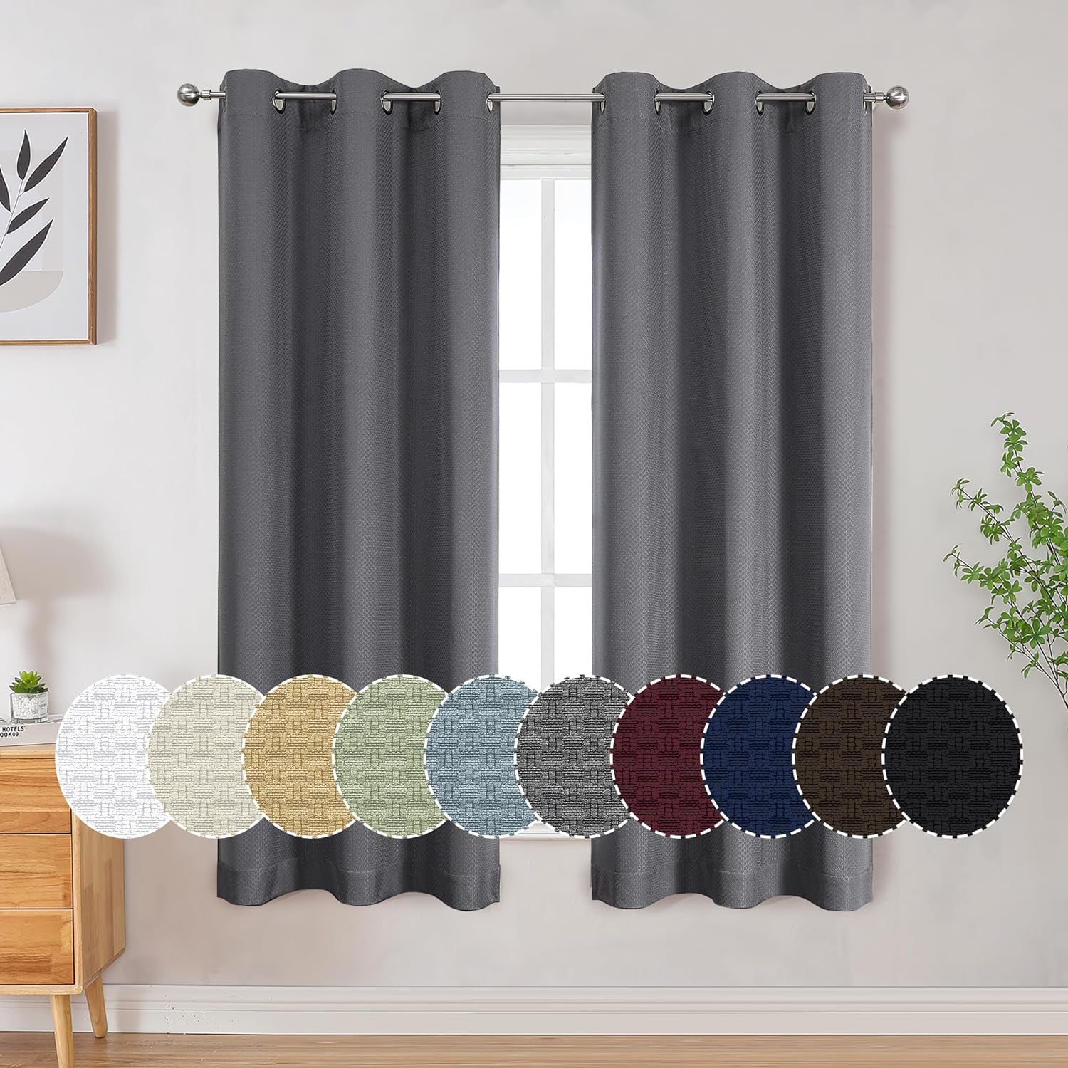 OVZME 100% Black Out Curtains 63 Inch Long 2 Panel Sets for Living Room, Completely Blackout Bedroom Drapes Textured Thermal Insulated Warm Fleece for Winter, Grommet Top, 42W X 63L, Sky Blue  OVZME Charcoal Grey 42W X 63L Inch X 2 Panels 