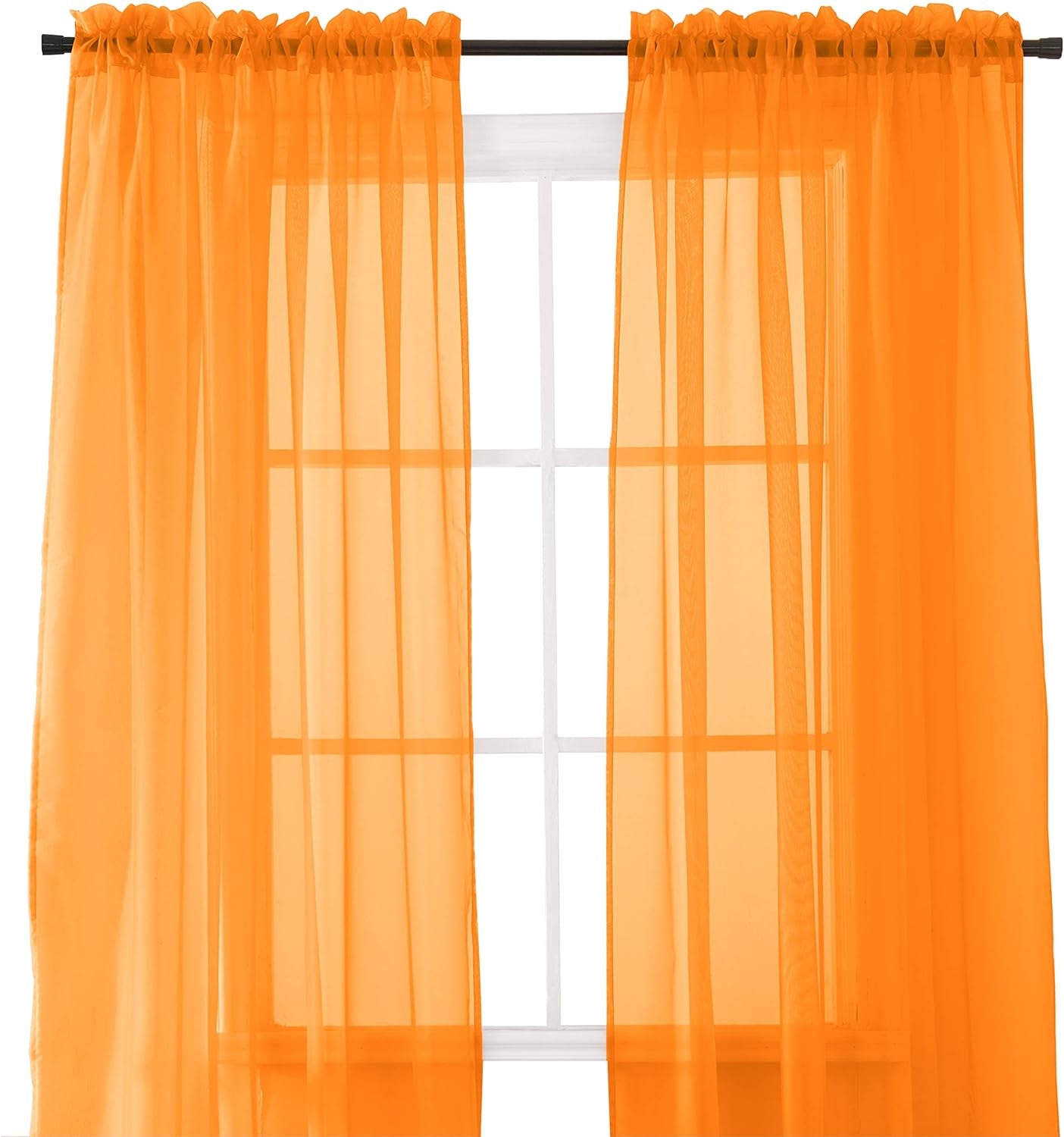 Elegant Comfort 2-Piece Sheer Panel with 2Inch Rod Pocket - Window Curtains 60-Inch Width X 84-Inch Length - Light Blue  Elegant Comfort Orange 40" X 84" 