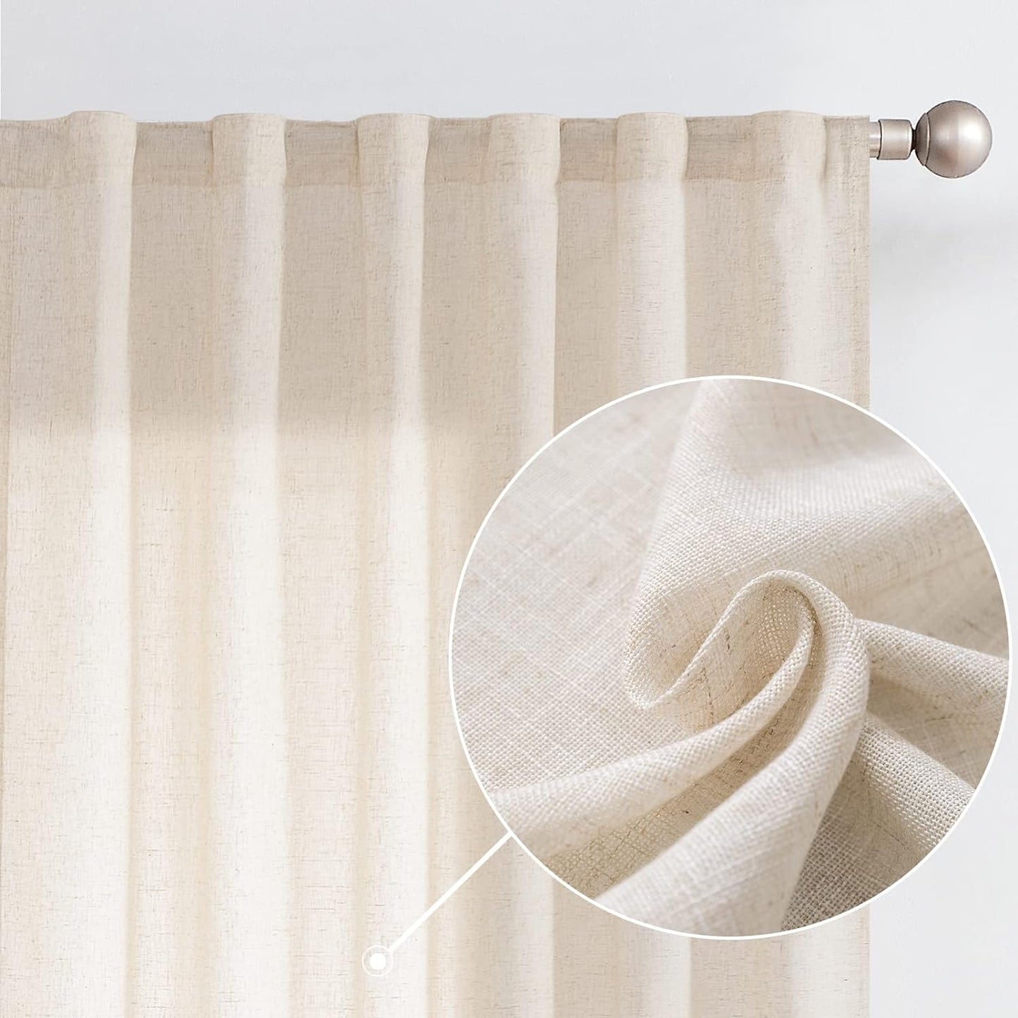 Lazzzy Christmas Linen Semi Sheer Curtains for Living Room Decor for Bedroom Thermal Insulated Curtain for Winter Cream Beige Boho Curtains Rod Pocket Window Treatments Drapes, 63 Inch Long,2 Panels  TOPICK Linen Crude W50 X L84 