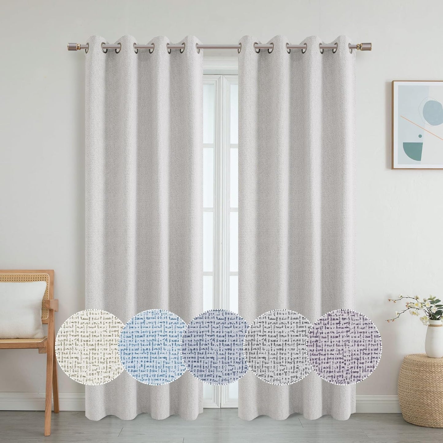 OWENIE Luke Black Out Curtains 63 Inch Long 2 Panels for Bedroom, Geometric Printed Completely Blackout Room Darkening Curtains, Grommet Thermal Insulated Living Room Curtain, 2 PCS, Each 42Wx63L Inch  OWENIE Taupe 42"W X 84"L | 2 Pcs 