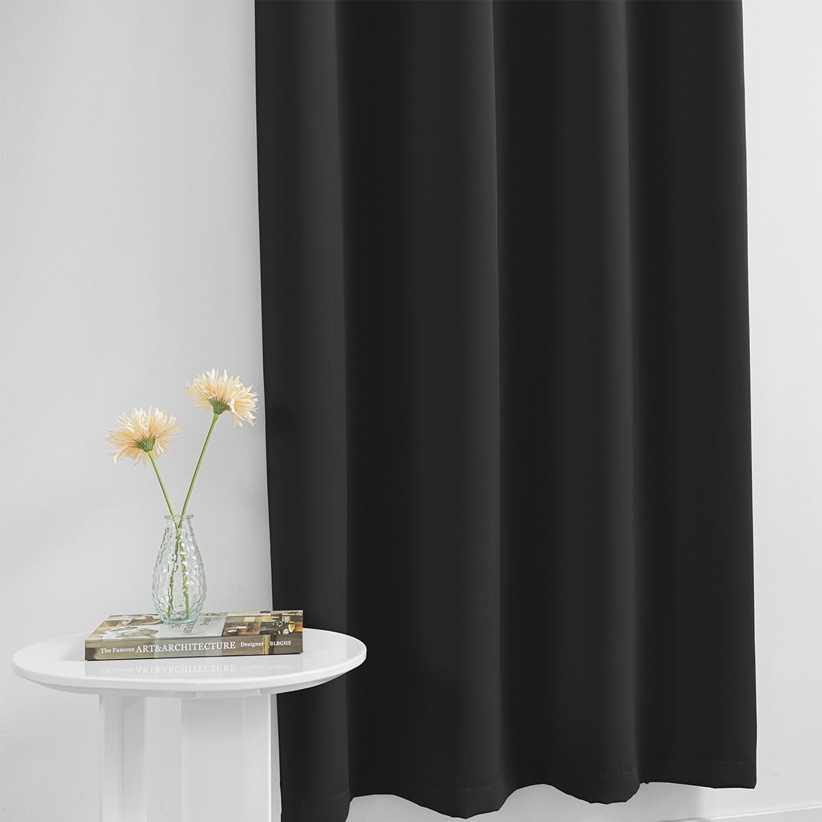 Muamar 2Pcs Blackout Curtains Privacy Curtains 63 Inch Length Window Curtains,Easy Install Thermal Insulated Window Shades,Stick Curtains No Rods, Black 42" W X 63" L  Muamar   