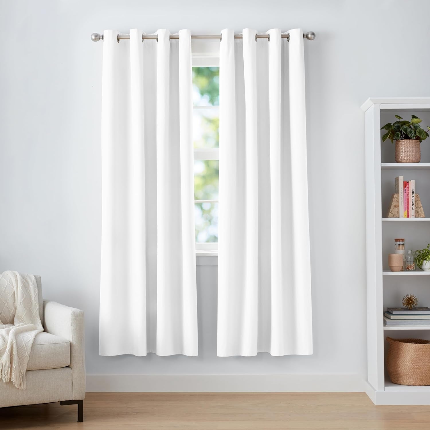 Amazon Basics Room Darkening Blackout Window Curtain with Grommets, 52 X 63 Inches, White - Set of 2  Amazon Basics   