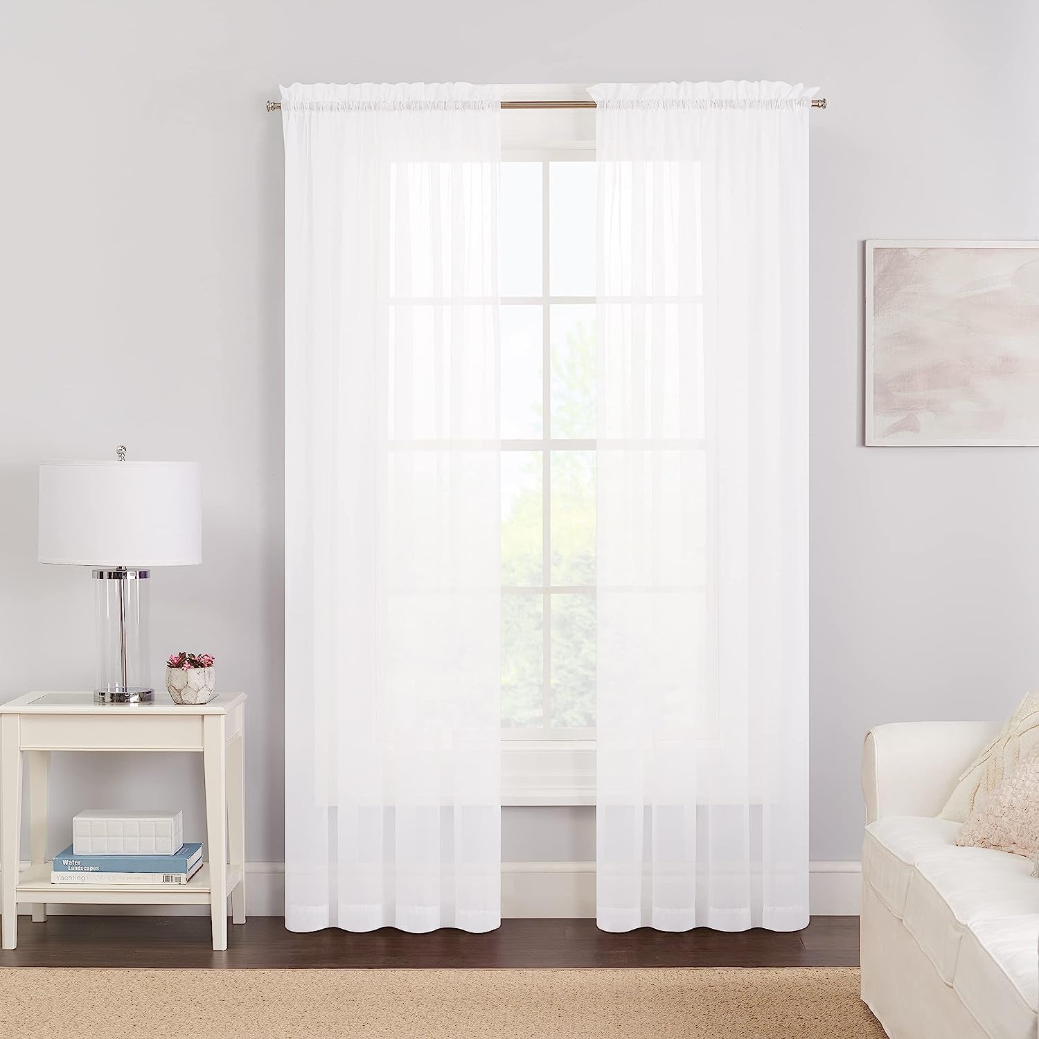 Pairs to Go Victoria Voile Modern Sheer Rod Pocket Window Curtains for Living Room (2 Panels), 59 in X 95 In, White  Ellery Homestyles   