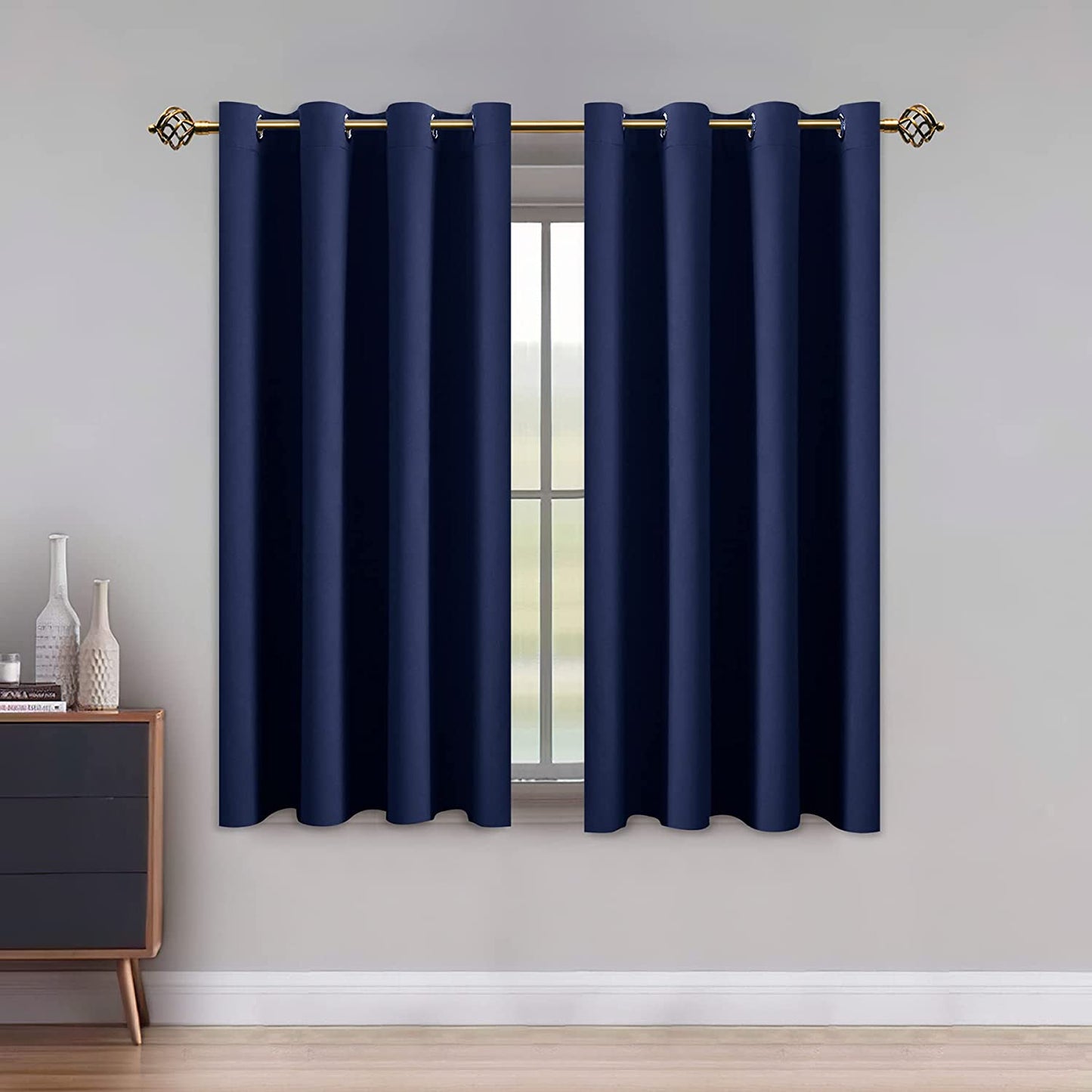 LUSHLEAF Blackout Curtains for Bedroom, Solid Thermal Insulated with Grommet Noise Reduction Window Drapes, Room Darkening Curtains for Living Room, 2 Panels, 52 X 63 Inch Grey  SHEEROOM Navy 52 X 45 Inch 