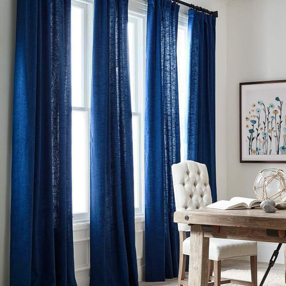 FMFUNCTEX Grey Semi-Sheer Curtains for Living Room Rich Linen Textured Rod Pocket Window Curtain Draperies for Guest Room Not See through 52”W X63”L Set of 2  Fmfunctex Blue 52" X 84" 2Pcs 