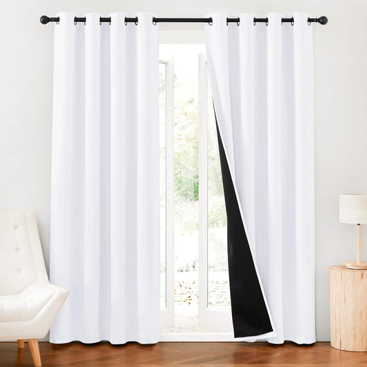 RYB HOME 100% Blackout Curtains 2 Panels, 2-Layer Window Curtains & Drapes for Bedroom, Pure White, W52 X L84 Inch  RYB HOME   