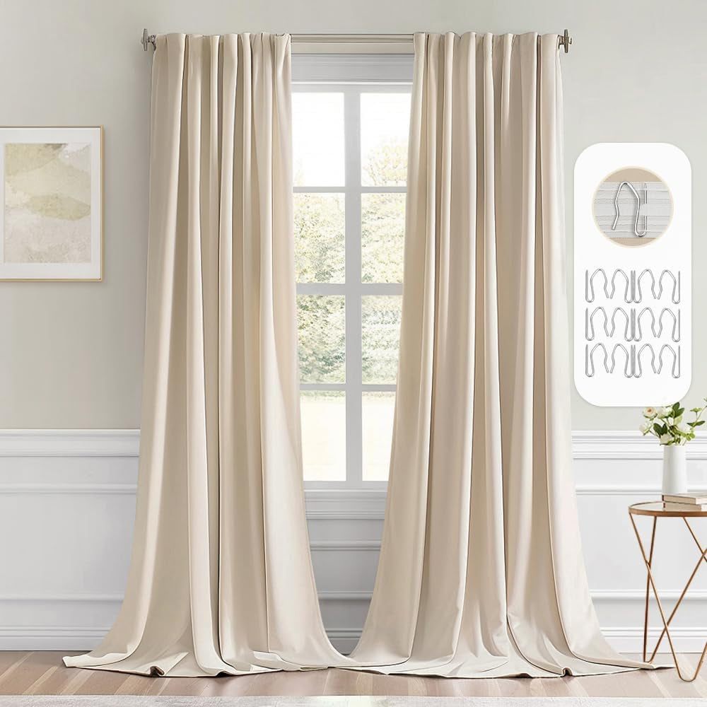 MIULEE 2 Panels Back Tab Blackout Curtains 96 Inch Long for Living Room Bedroom, Black Rod Pocket/Pinch Pleated Thermal Insulated Room Darkening Light Blocking Floor to Ceiling Curtains/Drapes  MIULEE Cream Beige W52" X L120" 