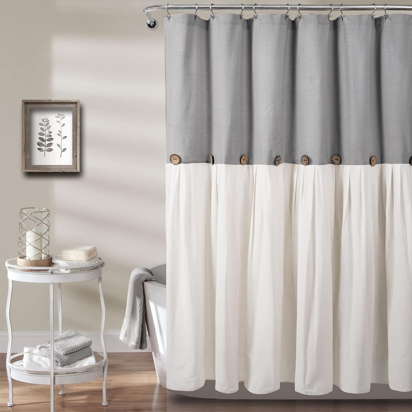 Lush Decor Linen Button Shower Curtain, 72" X 72"