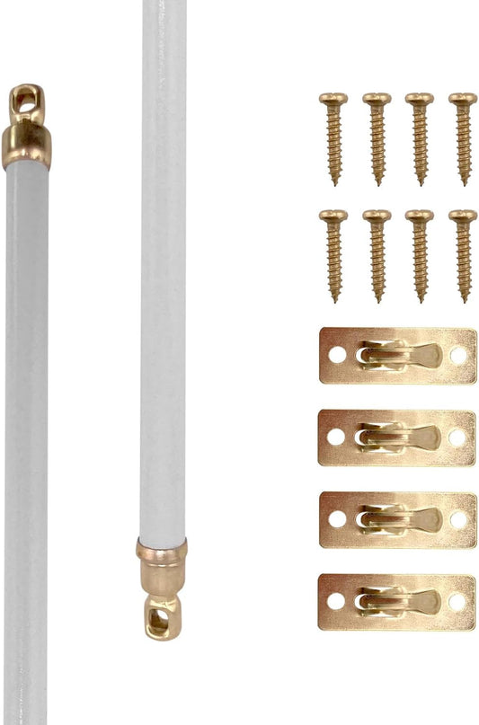 Amazing Drapery Hardware White Swivel Sash Curtain Rods with Brass Ends, Set of 2 (Hardware Included) - Adjustable Length 21-38 Inches, Easy to Install Metal Rods for Doors, Windows, and Sidelights