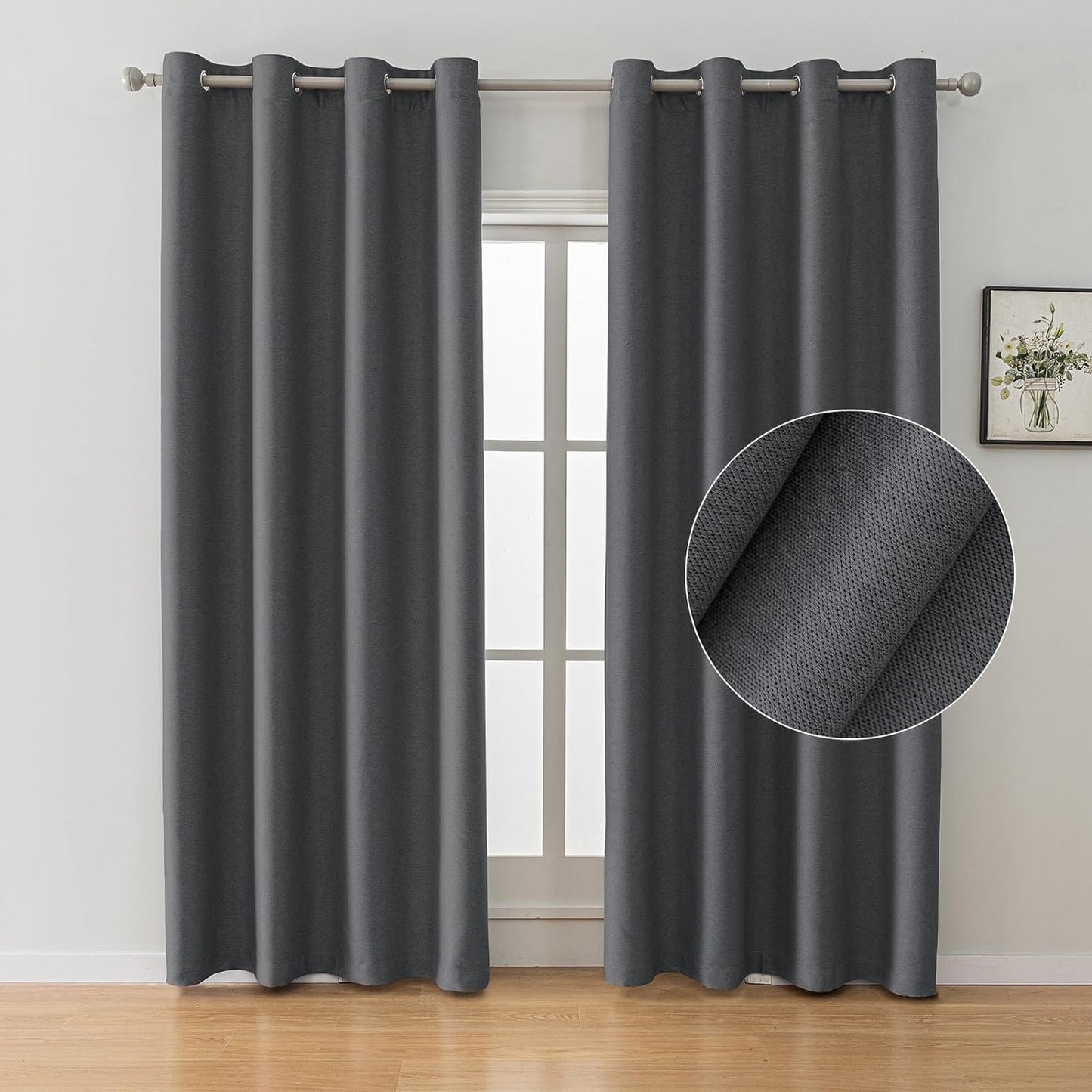 SYSLOON Natural Linen Curtains 72 Inch Length 2 Panels Set,Blackout Curtains for Bedroom Grommet,Thermal Insulated Room Darkening Curtains for Living Room,Long Drapes 42"X72",Beige  SYSLOON Dark Grey 52X96In （W X L） 