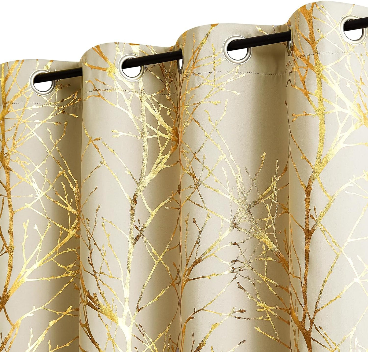 FMFUNCTEX Metallic Tree Blackout Curtains Bedroom Grey 84-Inch Living-Room Branch Print Curtain Panels Forest Triple Weave Thermal Insulated Drapes for Windows Dorm Hotel Grommet Top, 2Panels  Fmfunctex Gold /Ivory 50"W X 84"L 2Pcs 