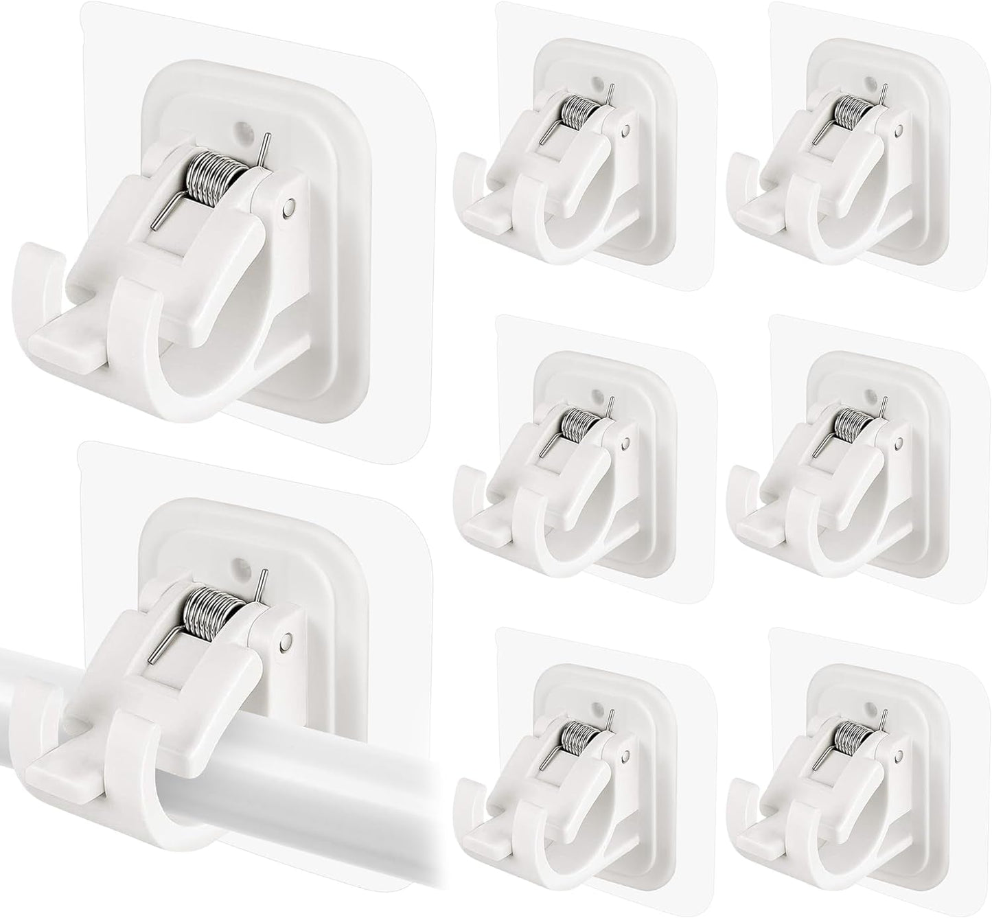 8PCS No Drill Curtain Rod Brackets No Drilling Self Adhesive Curtain Rod Holder Hooks Nail Free Adjustable Curtain Rod Hooks Curtain Hangers for Bathroom Kitchen Home Bathroom and Hotel (Transparent)