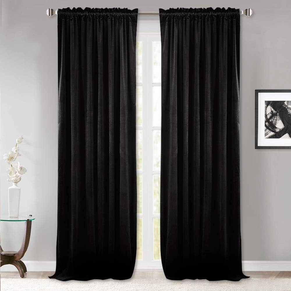 Stangh Theater Red Velvet Curtains - Super Soft Velvet Blackout Insulated Curtain Panels 84 Inches Length for Living Room Holiday Decorative Drapes for Master Bedroom, W52 X L84, 2 Panels  StangH Black W62" X L96" 