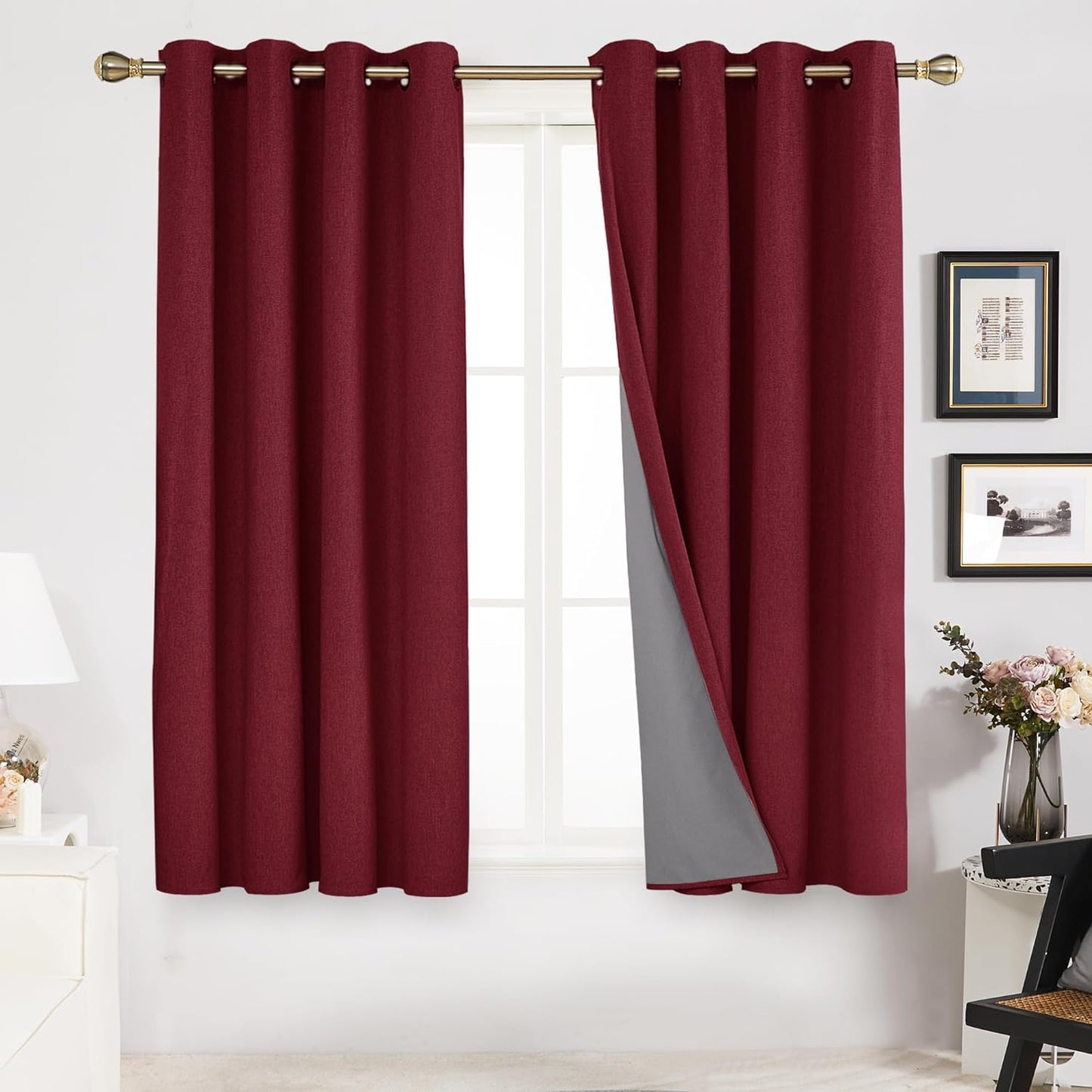 Deconovo Linen Blackout Curtains 84 Inch Length Set of 2, Thermal Curtain Drapes with Grey Coating, Total Light Blocking Waterproof Curtains for Indoor/Outdoor (Light Grey, 52W X 84L Inch)  Deconovo Wine Red 52X45 Inches 
