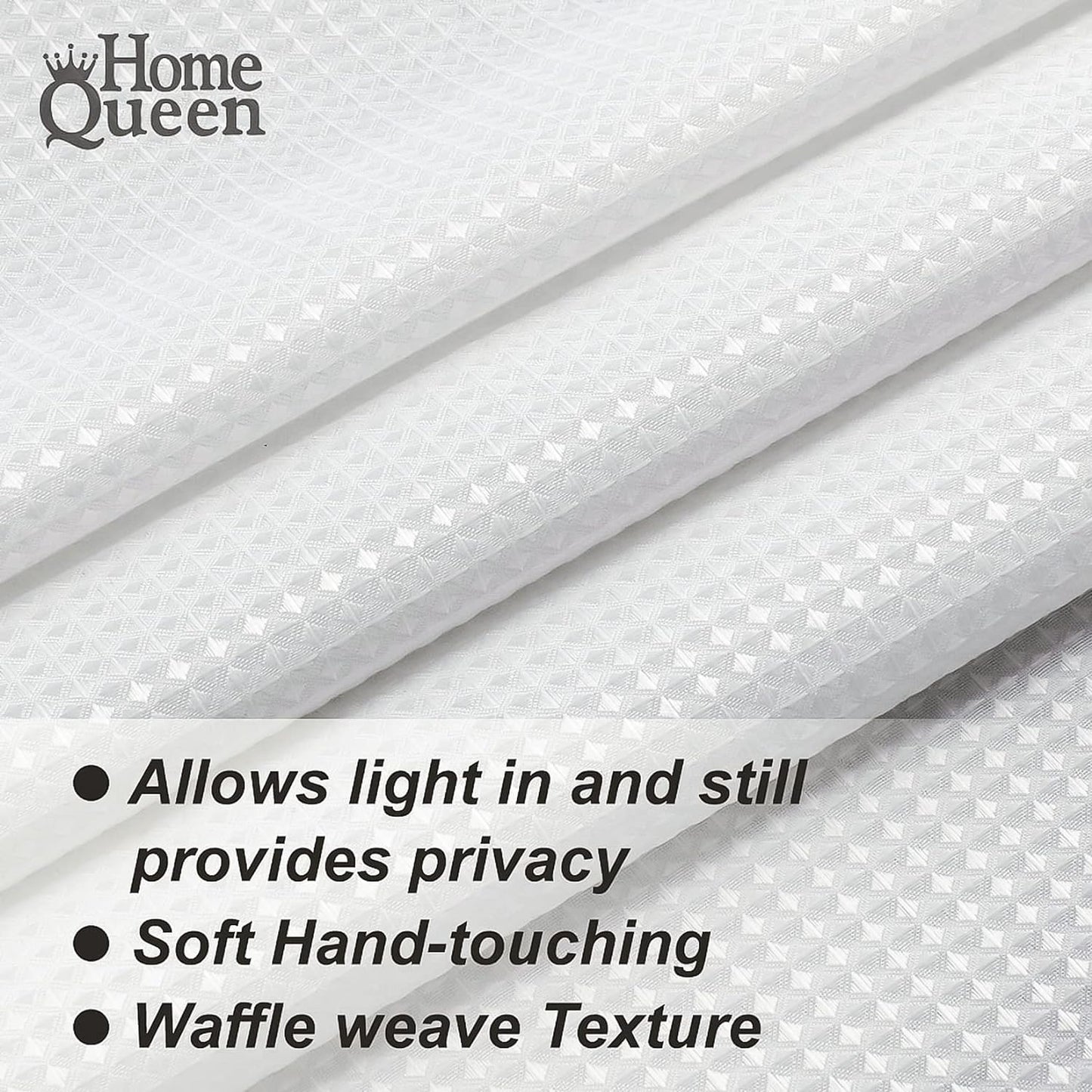 Home Queen White Waffle Bathroom Window Curtains, Water Repellent Rod Pocket Kitchen Drapes for Small Window, 2 Panels, 36 W X 45 L Inch Each  Better Design   