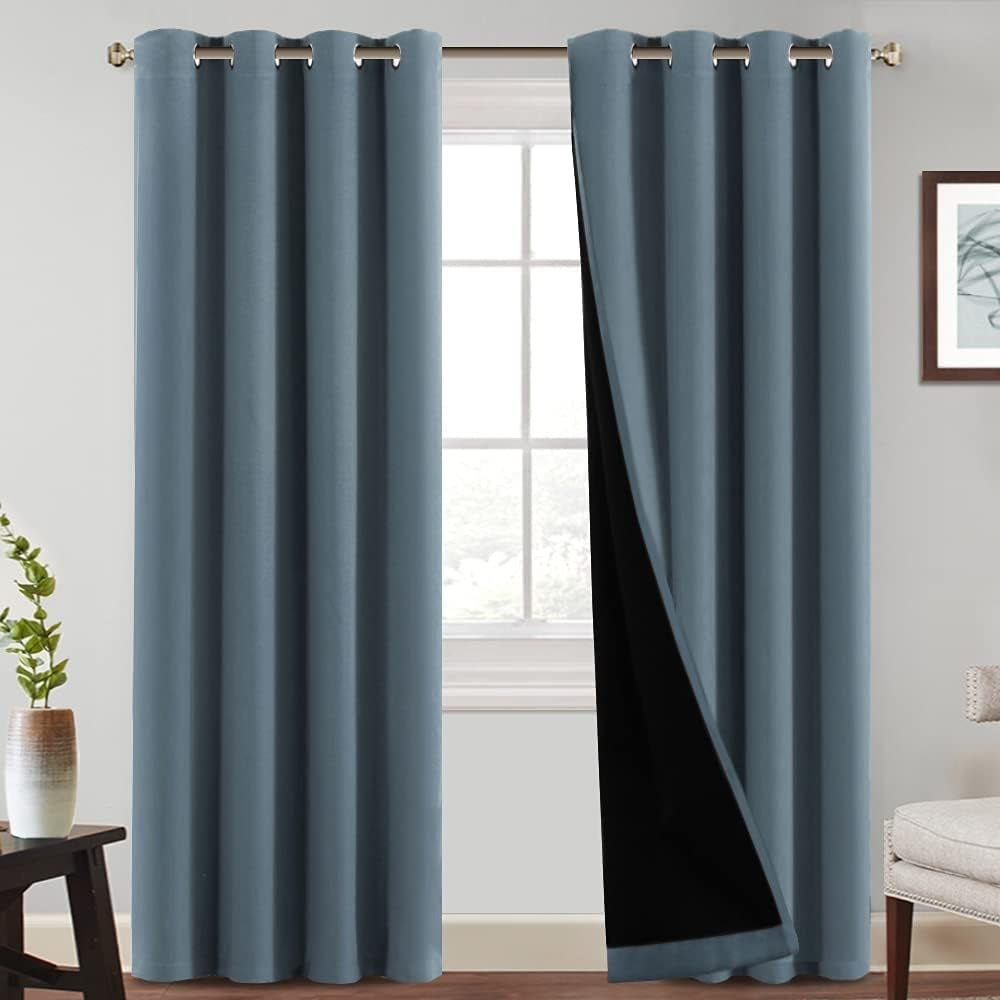 Princedeco 100% Blackout Curtains 84 Inches Long Pair of Energy Smart & Noise Blocking Out Drapes for Baby Room Window Thermal Insulated Guest Room Lined Window Dressing(Desert Sage, 52 Inches Wide)  PrinceDeco Bluestone 52"W X84"L 