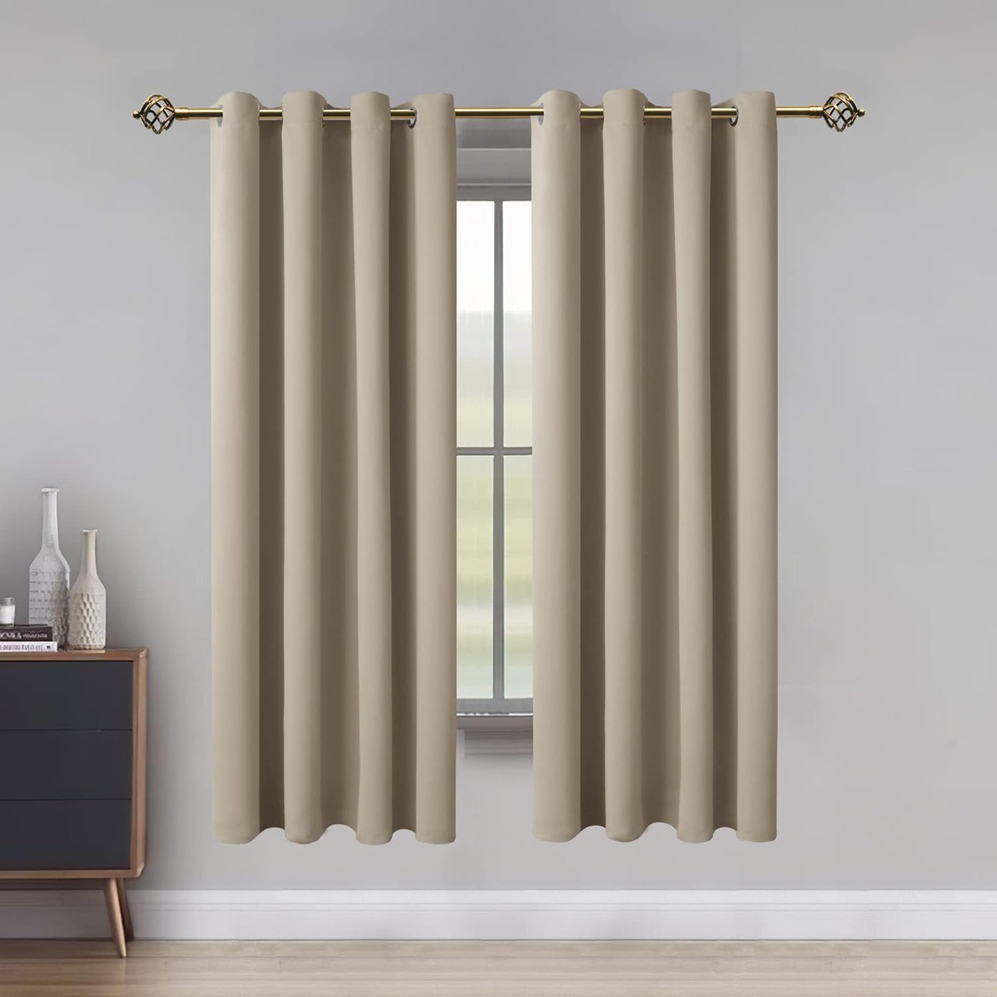 LUSHLEAF Blackout Curtains for Bedroom, Solid Thermal Insulated with Grommet Noise Reduction Window Drapes, Room Darkening Curtains for Living Room, 2 Panels, 52 X 63 Inch Grey  SHEEROOM Light Beige 52 X 72 Inch 