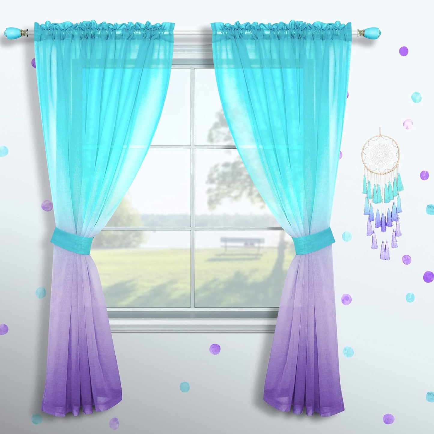 Pink and Purple Curtains for Girls Bedroom Decor Set 1 Single Panel Pocket Window Voile Pastel Sheer Ombre Rainbow Curtain for Kid Room Decoration Teen Princess 63 Inch Length Gradient Lilac Lavender  MRS.NATURALL TEXTILE Green And Purple 52X84 