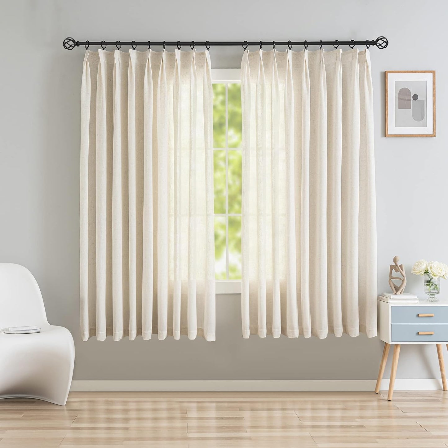 OYRING Linen Textured Semi Sheer Curtains, Pinch Pleated Curtains Light Filtering Pinch Pleated Drapes for Home, Hotel, Office, Linen Patio Door Curtain 72 W X 108 L Inch  OYRING Linen 54"Wx72"L 