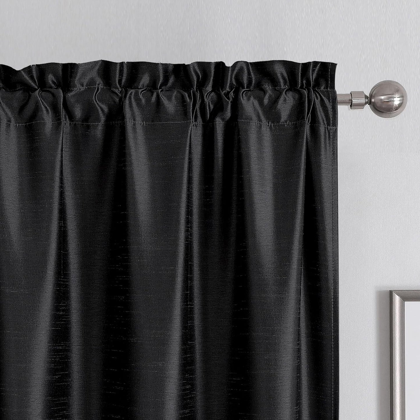 Chyhomenyc Uptown Sage Green Kitchen Curtains 45 Inch Length 2 Panels, Room Darkening Faux Silk Chic Fabric Short Window Curtains for Bedroom Living Room, Each 30Wx45L  Chyhomenyc Black 2X30"Wx54"L 