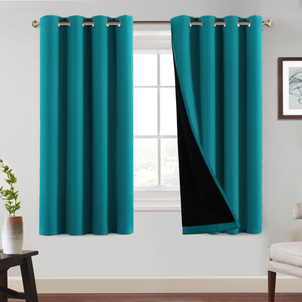 Princedeco 100% Blackout Curtains 84 Inches Long Pair of Energy Smart & Noise Blocking Out Drapes for Baby Room Window Thermal Insulated Guest Room Lined Window Dressing(Desert Sage, 52 Inches Wide)  PrinceDeco Blue 52"W X63"L 