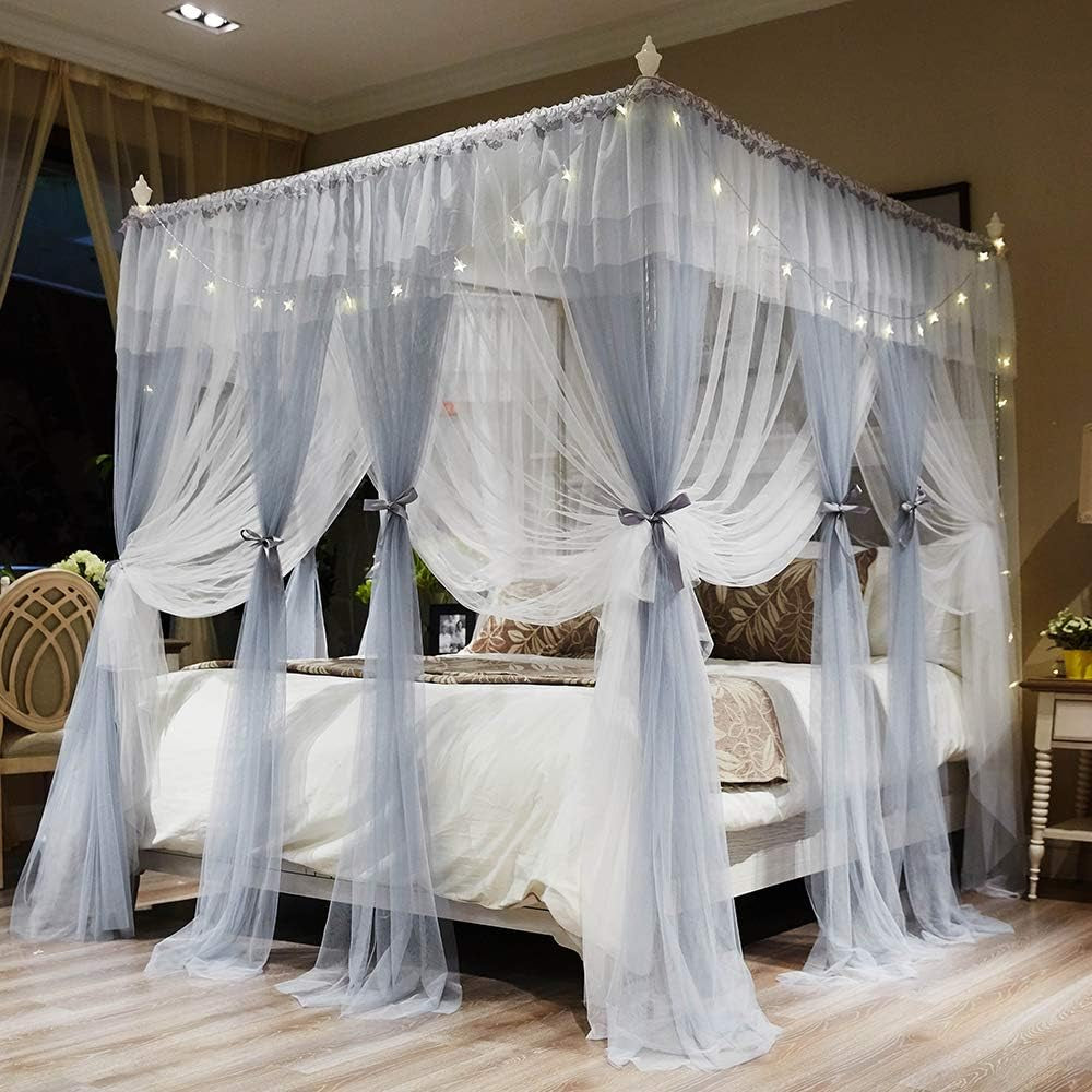 Joyreap 4 Corners Post Canopy Bed Curtain for Girls & Adults - Royal Luxurious Cozy Drapes - Cute Princess Bedroom Decoration Accessories (White, 59" W X 78" L, Full/Queen)  Joyreap Gray  White Twin- 47"W*78"L*82"*H 