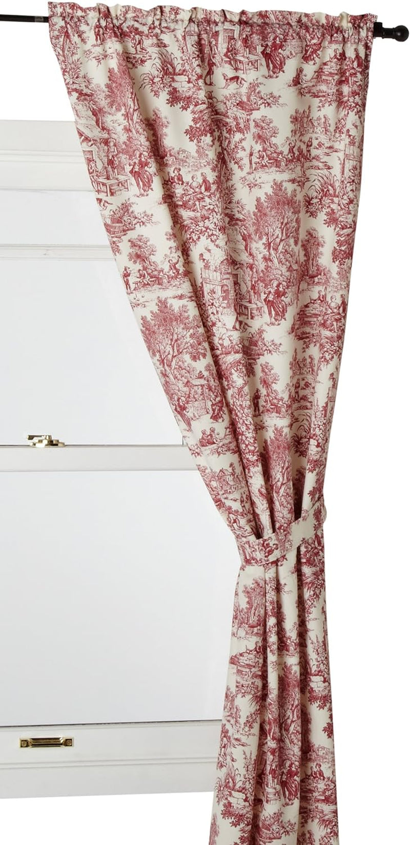 Ellis Curtain Victoria Park Toile 68-Inch-By-84 Inch Tailored Panel Pair with Tiebacks, Black  Ellis Curtain Red 68 X 72 Tieback 