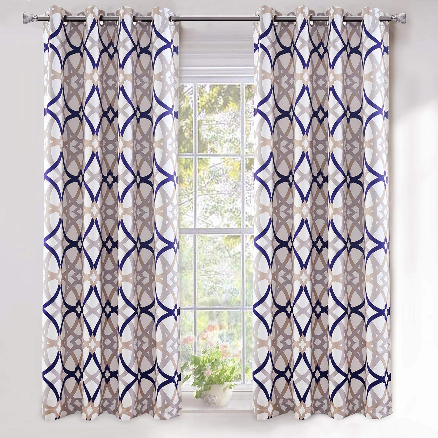 Driftaway Alexander Thermal Blackout Grommet Unlined Window Curtains Spiral Geo Trellis Pattern Set of 2 Panels Each Size 52 Inch by 84 Inch Red and Gray  DriftAway Navy/Gray 52"X63" 