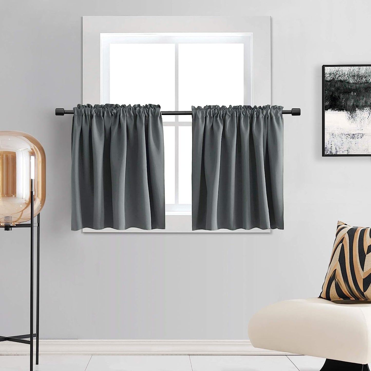 DONREN 24 Inch Length Curtains- 2 Panels Blackout Thermal Insulating Small Curtain Tiers for Bathroom with Rod Pocket (Black,42 Inch Width)  DONREN Medium Grey 42" X 30" 