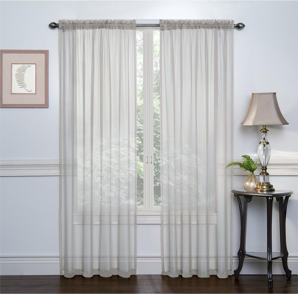 Empire Home Fashion Elegance (2) Panels Sheer Window Curtains Drapes Set 84" Long Rod Pocket Solid (Red)  Empire Home Fashion Silver  