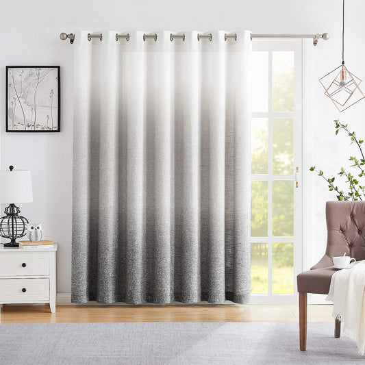 Ombre Window Door Curtain 100" Extra Wide Linen Ombre Gradient Print on Rayon Blend Fabric Treatment for Sliding Patio Door with 14 Grommets, Cream White to Light Gray, 100" X 84", 1 Panel  Central Park Light Gray 100" X 84" (1 Panel) 