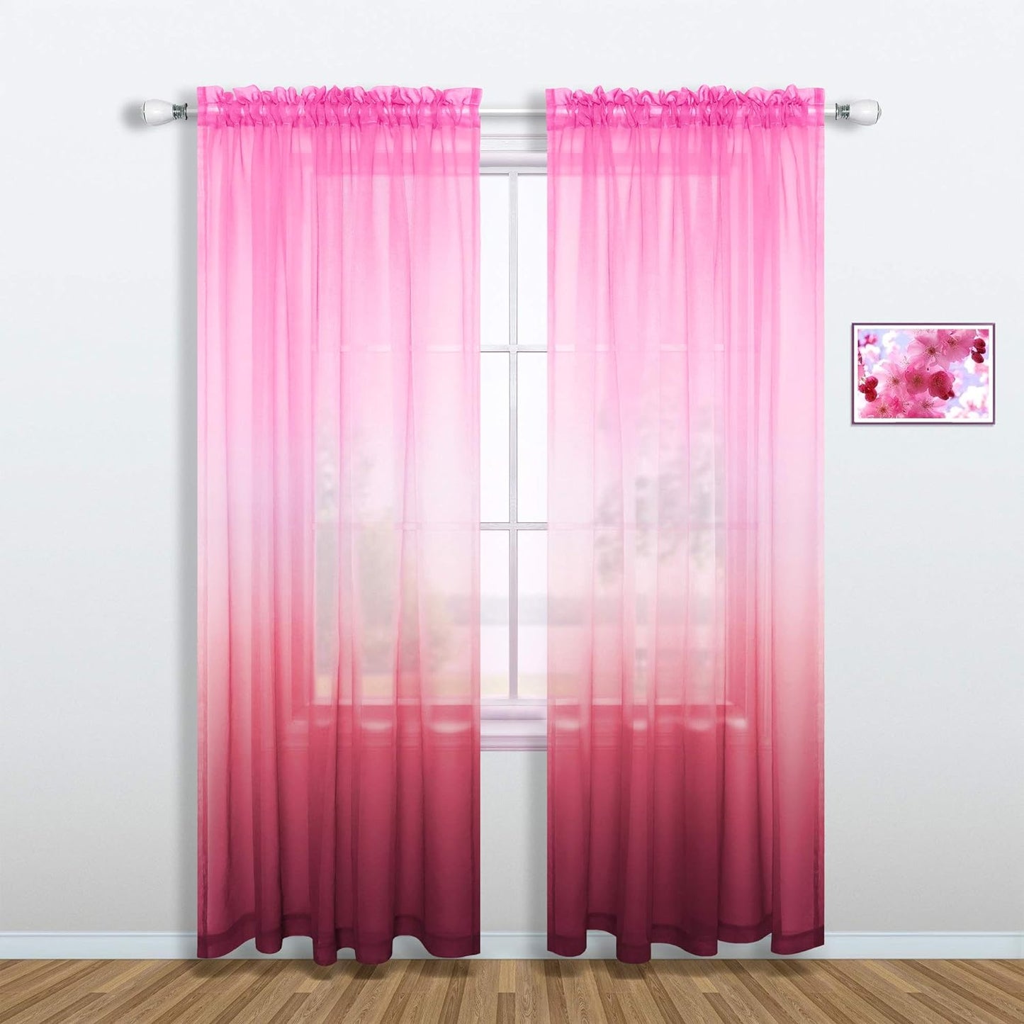 Pink and Purple Curtains for Girls Bedroom Decor Set 1 Single Panel Pocket Window Voile Pastel Sheer Ombre Rainbow Curtain for Kid Room Decoration Teen Princess 63 Inch Length Gradient Lilac Lavender  MRS.NATURALL TEXTILE Pink And Wildberry 52X84 
