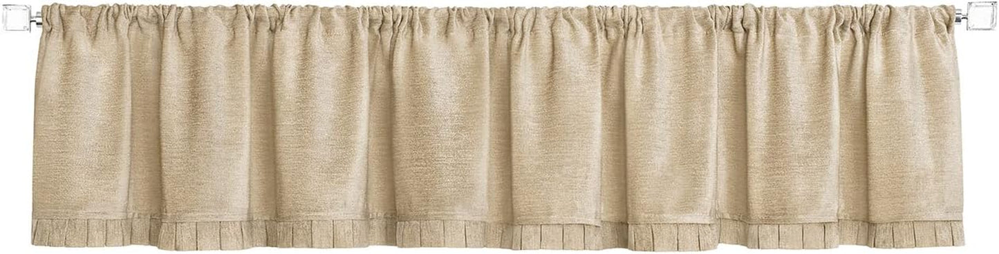 Woven Trends Semi Sheer Pinch Pleated Curtains, Solid Farmhouse and Modern Rustic Curtains, Chenille Cloth with Box Pleated Edges for Living Room, Bedroom, 52" W X 14" L, Navy Blue  Woven Trends Beige  